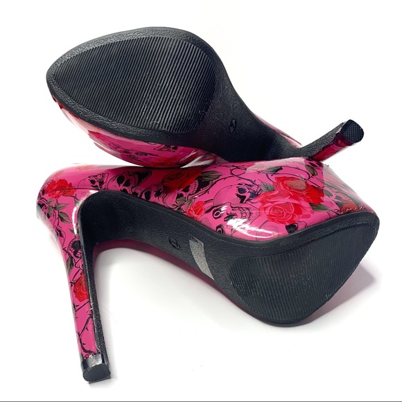 Ami Clubwear Skull & Roses Hot Pink Platform Heels - Picture 5 of 8